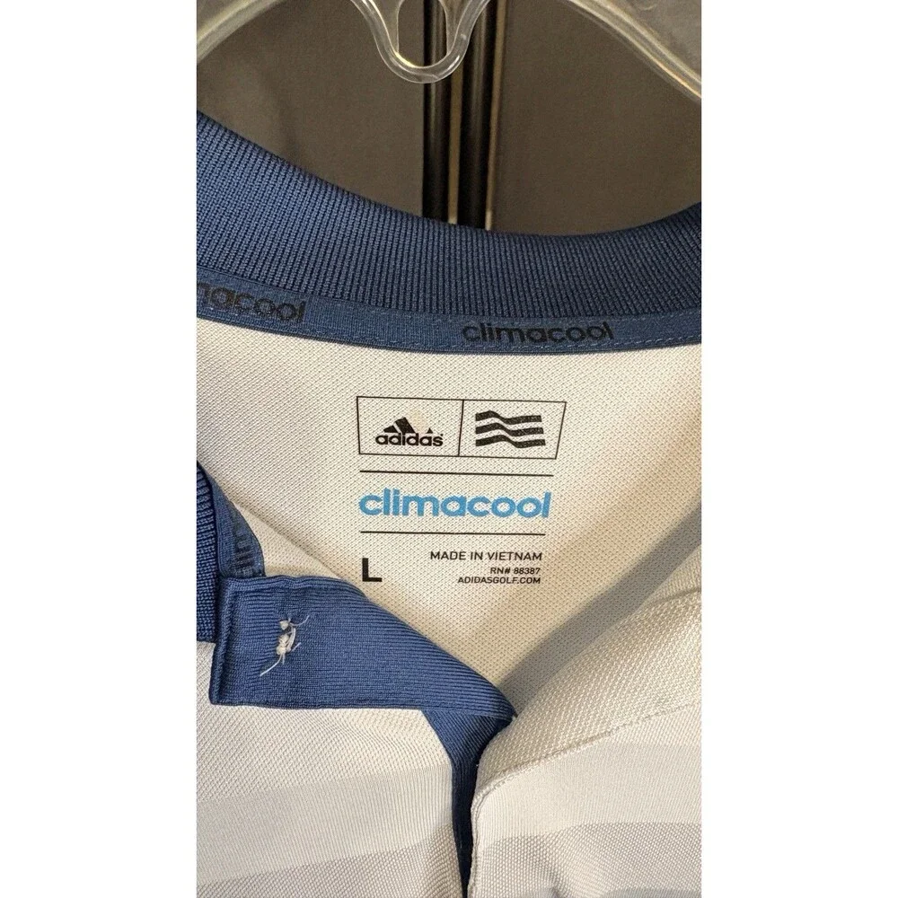 Adidas Climacool Polo Shirt Mens L White Stripe Golf Moisture Wicking Top